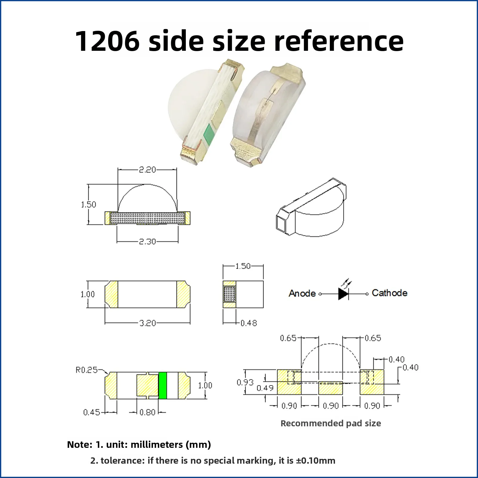 1204 Side View SMD LED 3.2x1.0mm Side Emitting Lamp Bead Red Yellow Blue Pure Green White Ice Blue for 1206 PCB Indicator Light