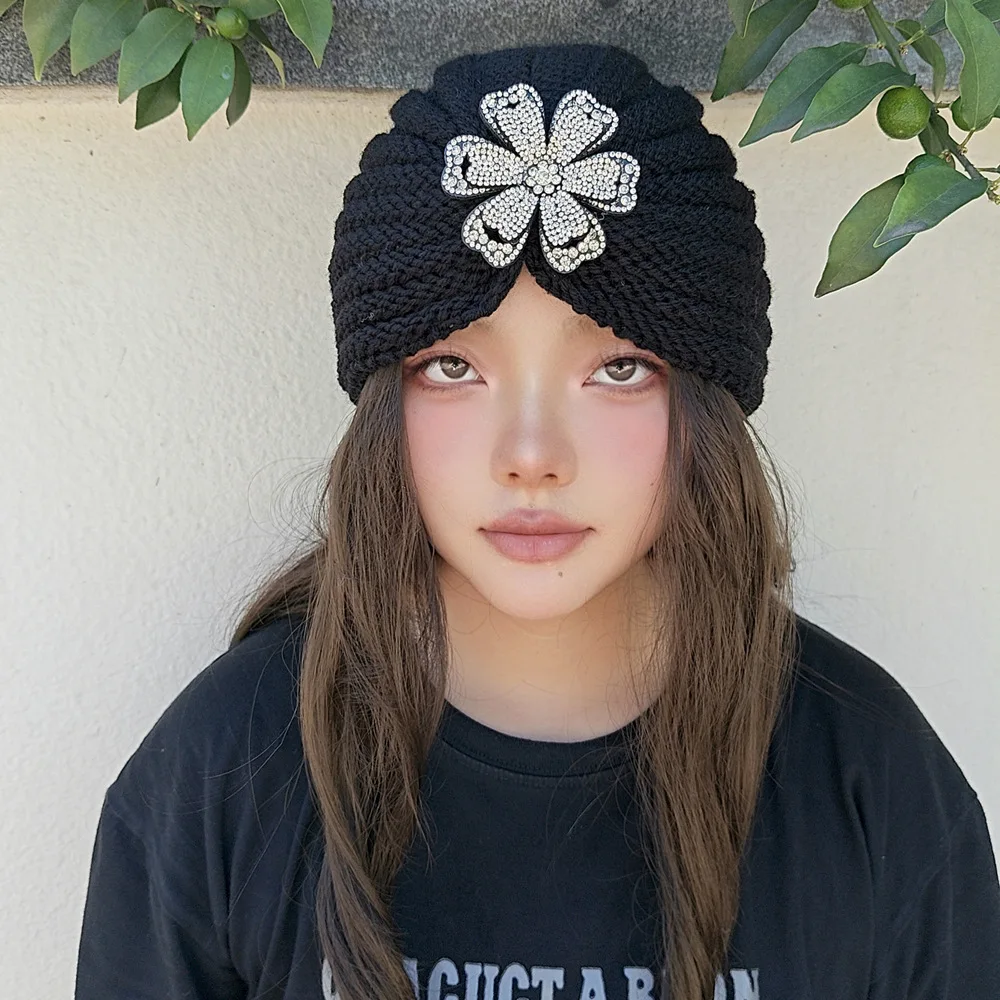 Chapeau Turban tricoté pour femmes, Bonnet Floral, chapeau enveloppé croisé, bohème musulman, casquettes Turbante chaudes pour l'hiver et l'automne, accessoires pour cheveux
