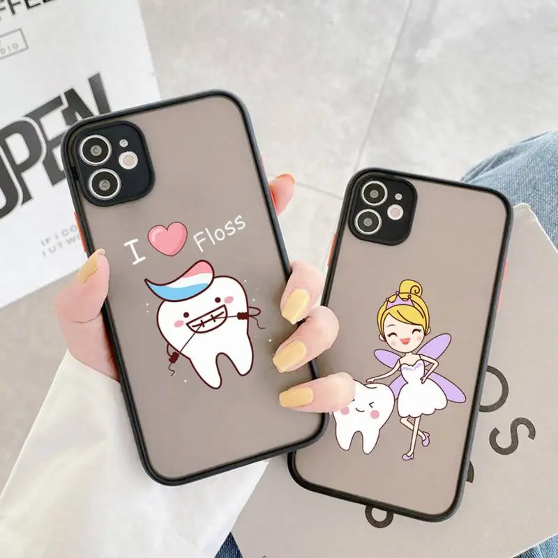 Teeth cute cartoon Phone Case matte transparent For iphone 14 11 12 13 plus mini x xs xr pro max cover