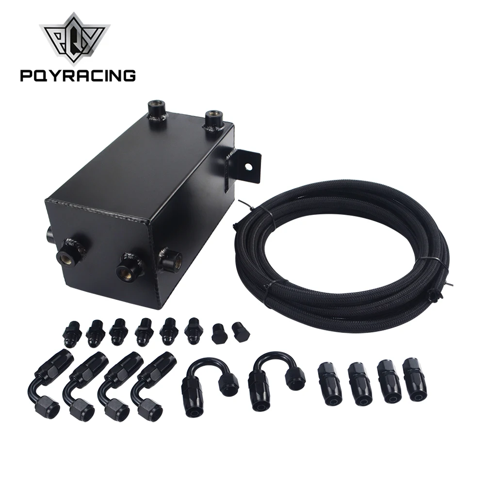 PQY - 4L Aluminium Surge Tank Full Black Fuel Cell 4L Universal Complete Fuel Surge Tank 4 Litre Swirl Pot System PQY-TK32BK-W