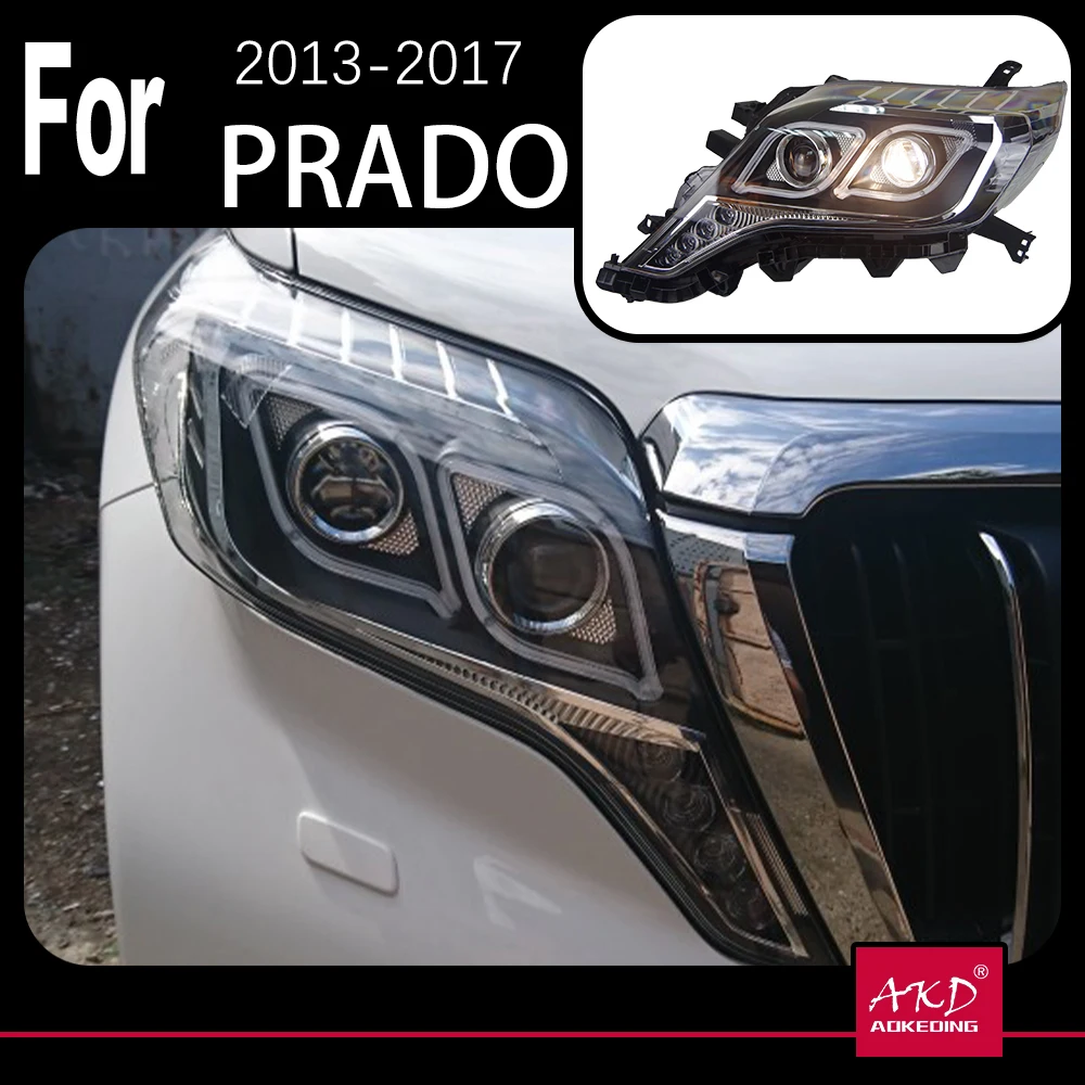 

AKD-Car Model Parts For Lander Cruiser Prado 2014-2017 LED Front Headlight Replacement DRL Daytime light Projector Facelift