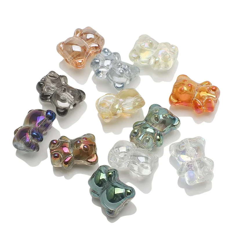 10PCS/LOT 12*14MM Medium Hole Three Dimensional Bear Crystal Pendant DIY Necklace Jewelry Color Pendant Accessories Material