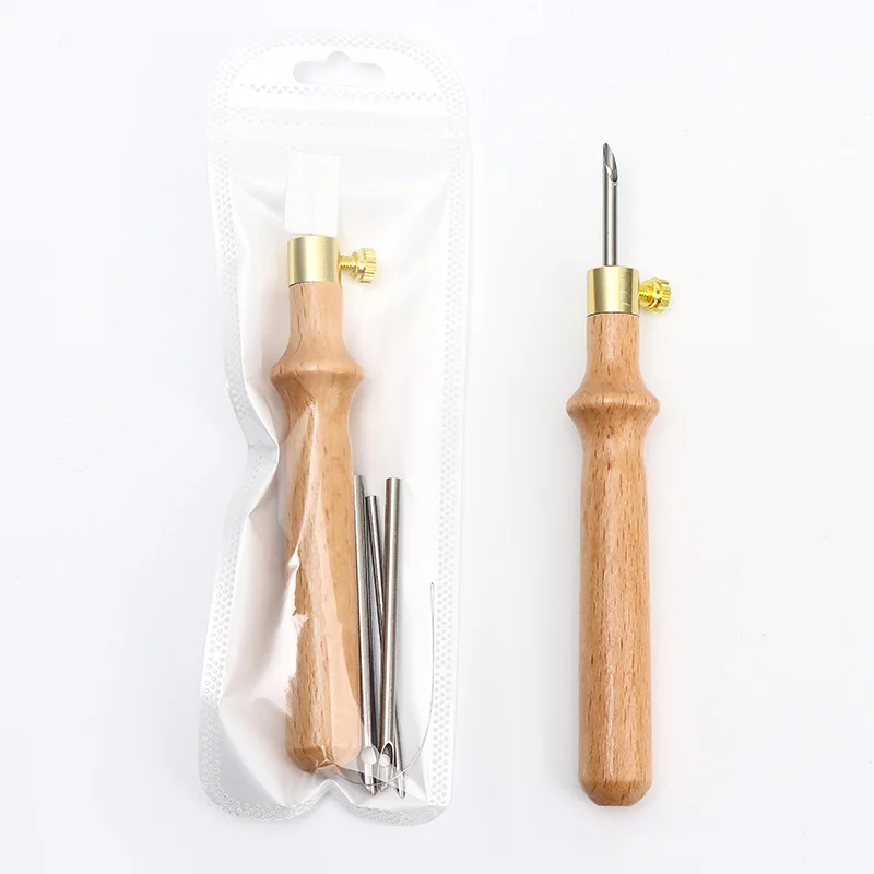 

Embroidery Punch Needles Threader Wooden Handle Tools DIY Felting Needle Pen Cross Stitch Adjustable Knitting Sewing Accessories