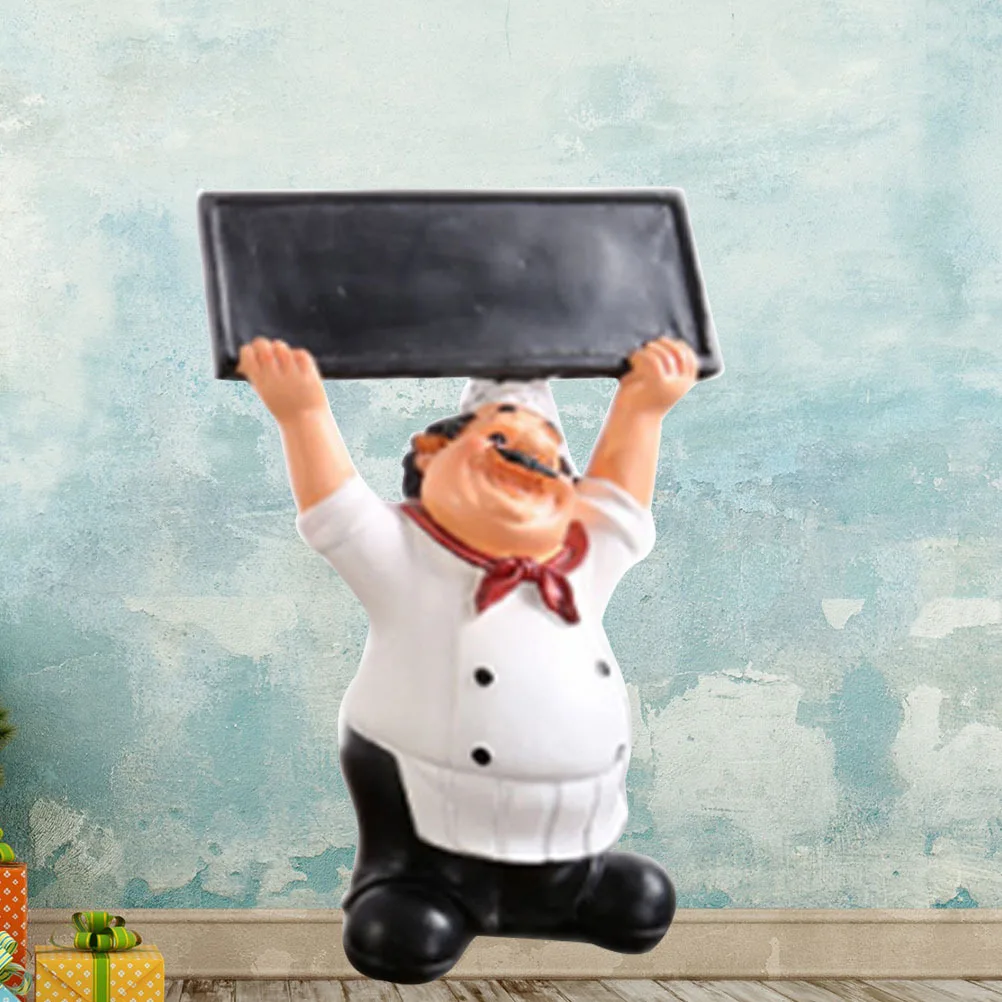 

Small Resin Blackboard Chef Figure Ornament Exquisite Handmade Resin Stand Decorative Restaurant Doorway Ornament