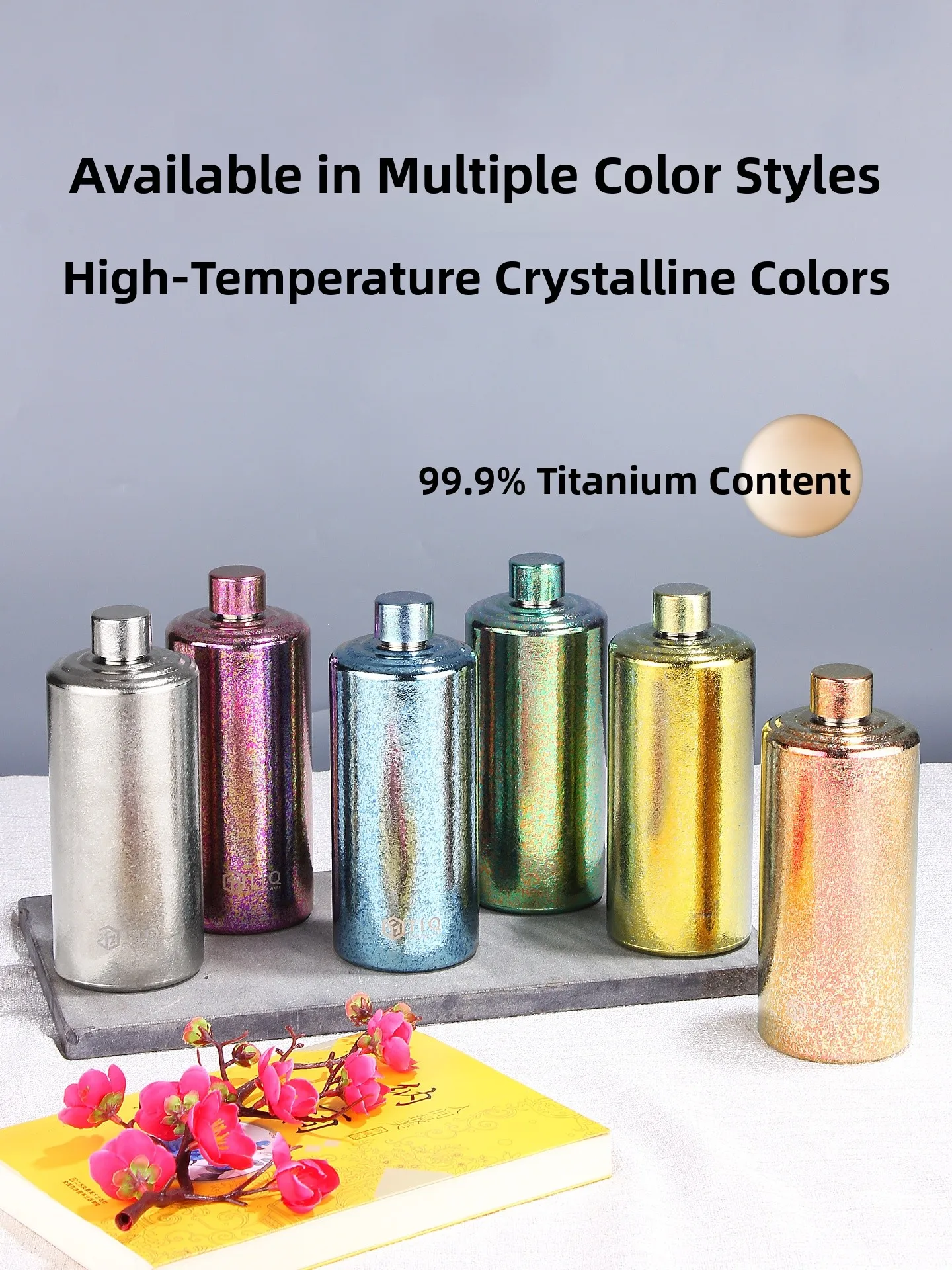 

Portable Pure Titanium Liquor Bottle High End Sealed Outdoor Camping Personal Use Home Wine Utensils round Cylinder Shape