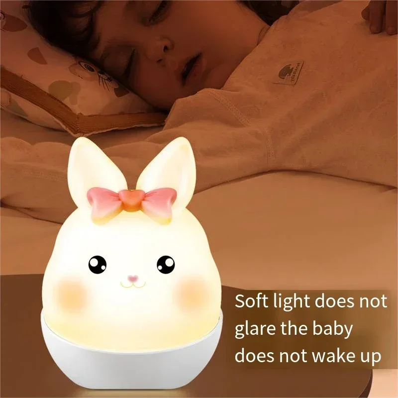 

LED Night Light Colorful Cute Rabbit Silicone Sleep Lamp Desk Light USB Charging Touch Sensor Bedroom Bedside Children's Gifts