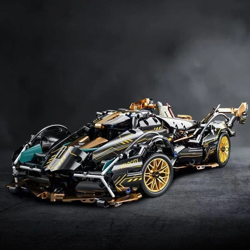 V12 블록 자동차 및 금색 액세서리 고급 데스크탑 나무 모델 자동차, 생일 선물 1690 슈퍼 블록 레이싱카