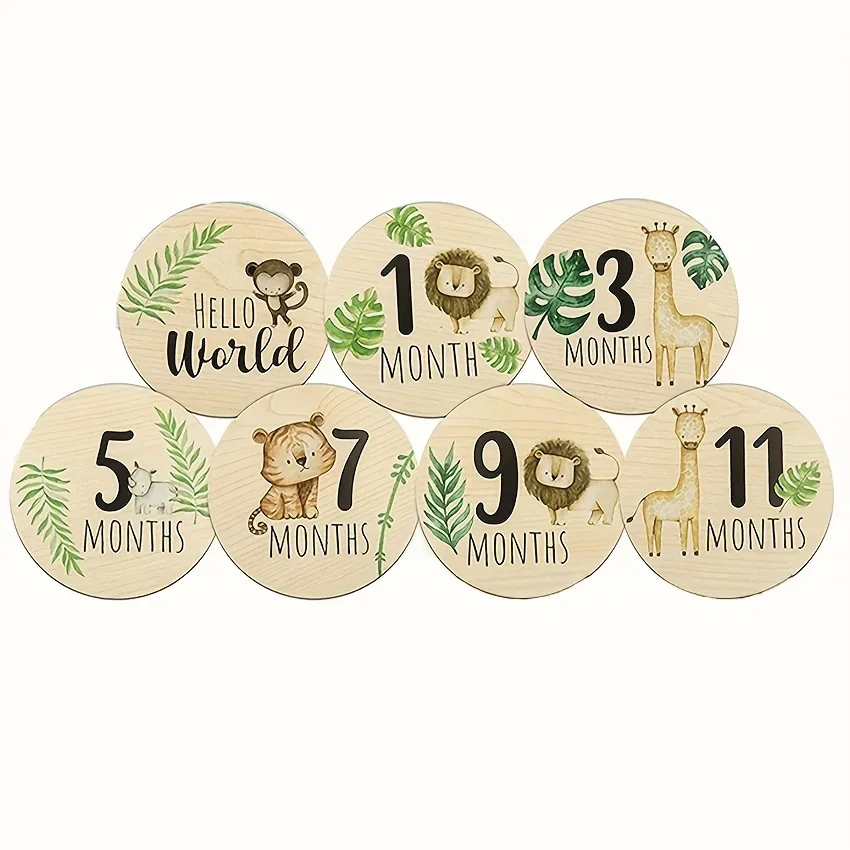 7PCS Newborn Photography Props Wooden Monthly Milestone Cards Baby Shower Gifts for Boys and Girls Photography Accessories