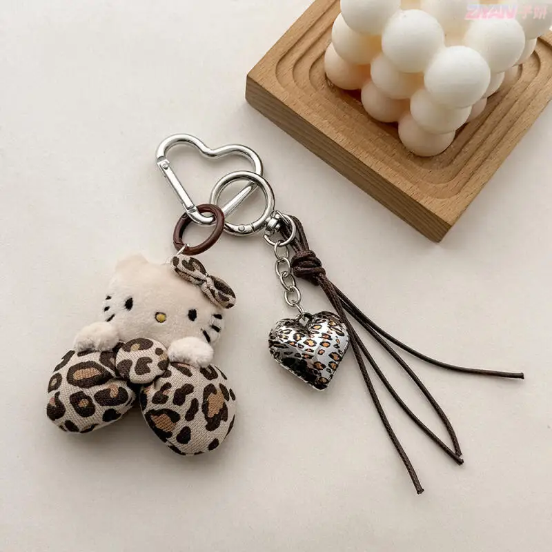 Hello Kitty hecho a mano lindo patrón de leopardo juguete de peluche Otoño Invierno muñecas correa de teléfono llavero decoración bolsa colgar regalo para niñas