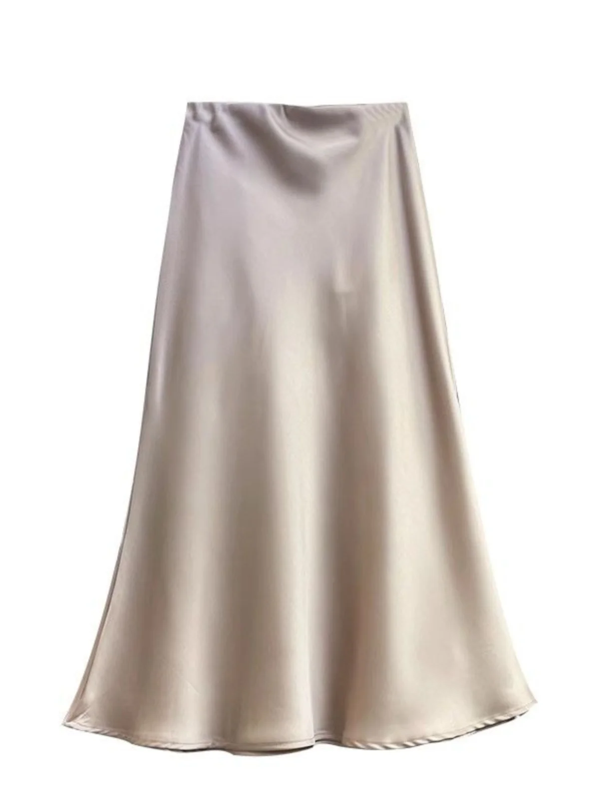 Rok Satin Asetat Warna Champagne, Rok Wanita Panjang Sedang Model Lilit, Rok Model Fi-tail, Rok Kerja, Pinggang Tinggi