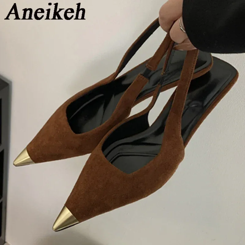 Aneikeh Mode Metall Spitz High Heels Frauen Designer Leopard Print Pumpen Slingback Kleid Schuhe Maultiere Zapatos De Mujer