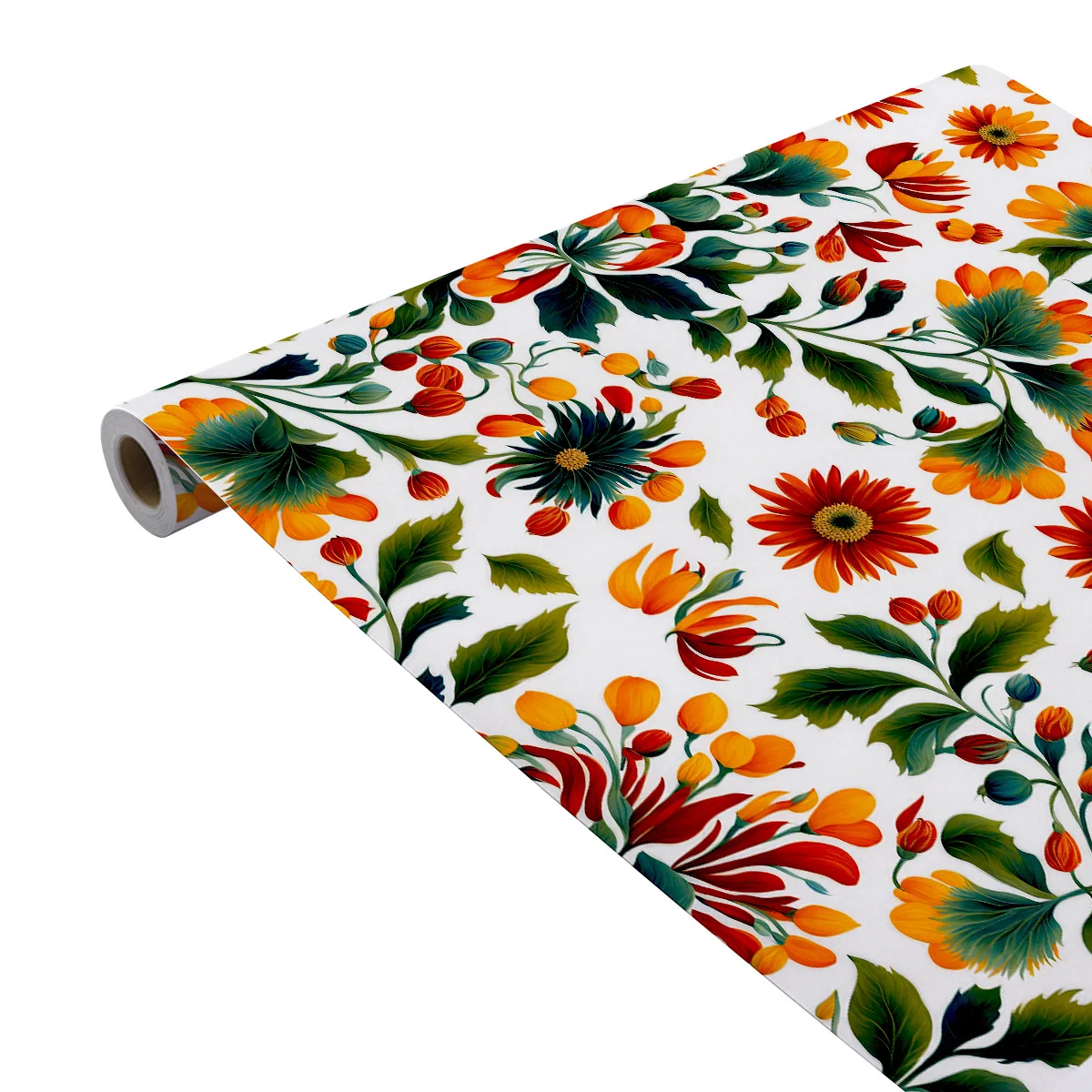 Peel and Stick Wallpaper Boho Orange Floral Contact Paper Removable Self-Adhesive Stick on Wall Paper for Hotel Bedroom Cabinet