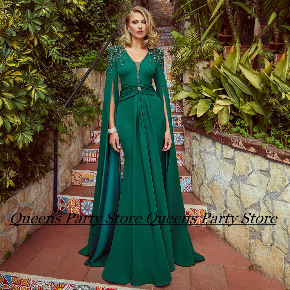 Luxury Mother of The Bride Dress with Long Sleeves Custom V Neck Diamantes Mermaid Evening Dresses Guest Party Gown for Woman