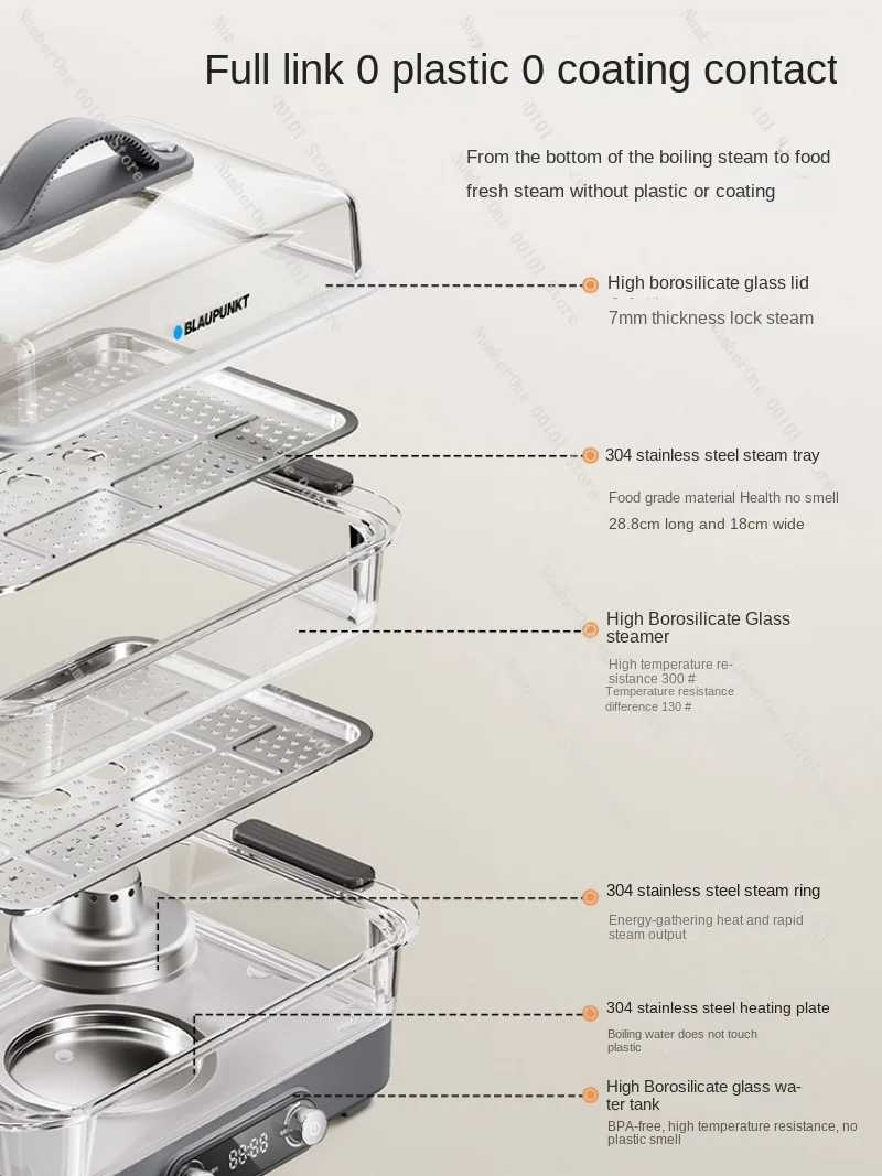 Multi-Functional Household Three-Layer Automatic Steaming Boiling Stewing Integrated Stainless Steel Breakfast Machine Steam Box