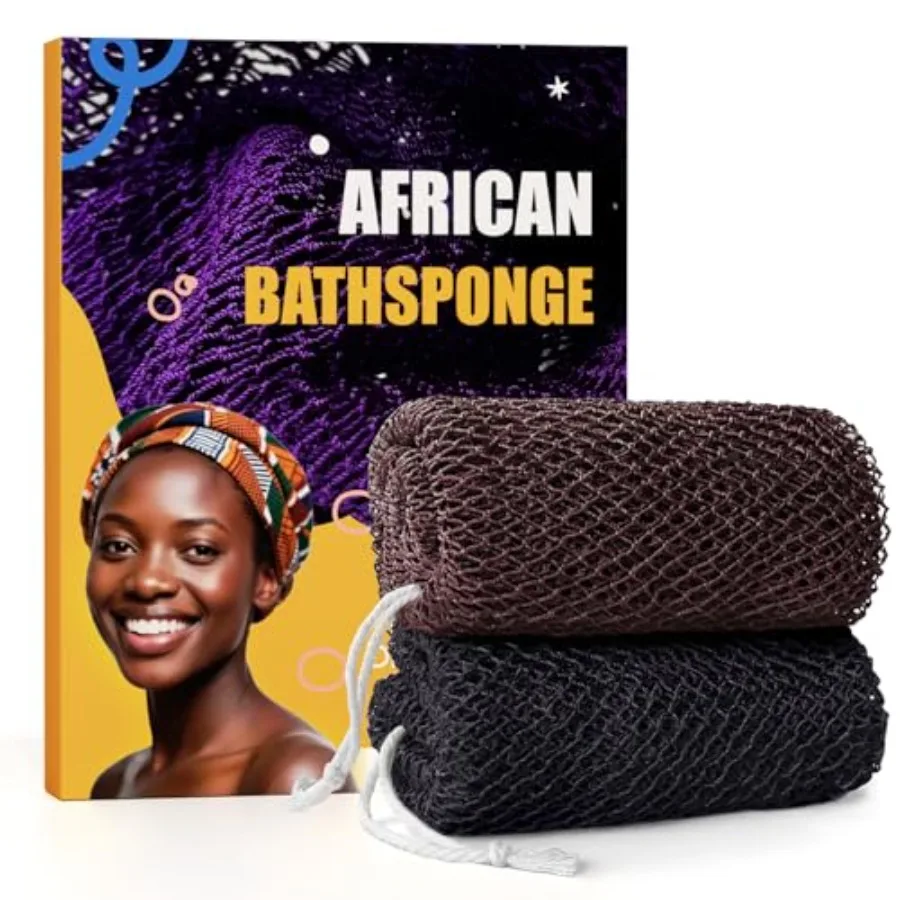 

2 штуки африканских сетчатых губок-мочалок для спины, прочные, для душа, отшелушивающие, для всех типов кожи, для купания