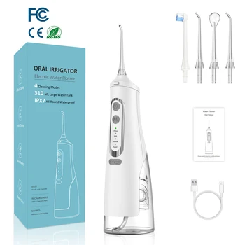 Oral Irrigator Set Elctric Water Flosser Dental Flusher 310ML Rechargeable Water Flosser Set 4 Nozzles Teeth Whitening Oral Cleaning