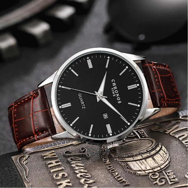 New men's watch Fashion Simple Large Plate Luminous Watch Genuine Leather Strap Classic Business Men's Watch