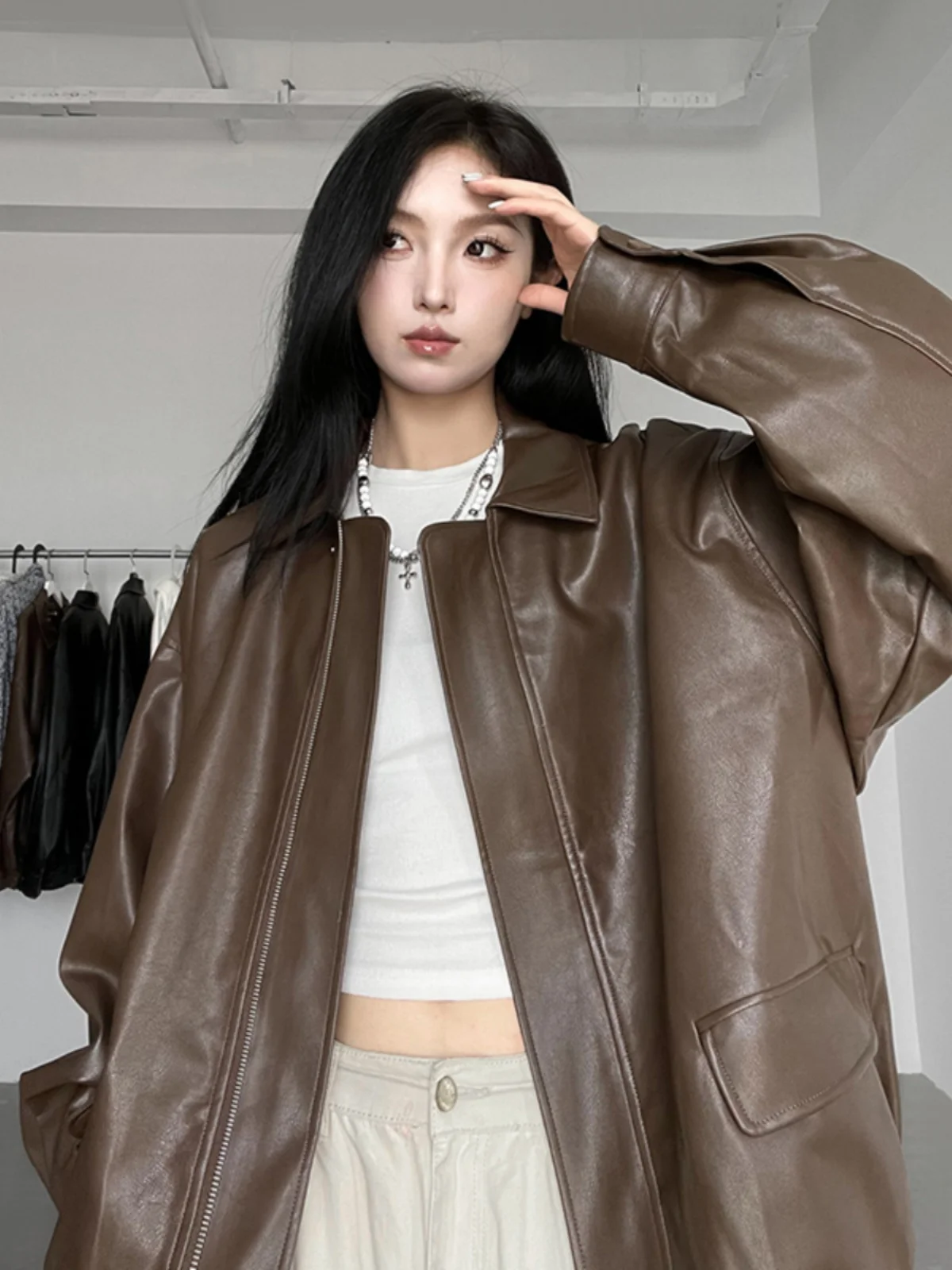 

Коричневая куртка из искусственной кожи для мужчин, высококачественная американская мотоциклетная куртка, унисекс, рабочая одежда, молодежная модная осенняя куртка