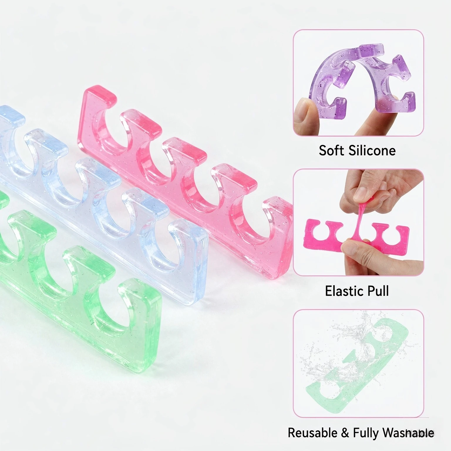 1 Pair Soft Silicone Nail Dividers for Foot Comfort Support - Transparent Toe & Finger Splitters with C-Shaped Cutouts, Odo