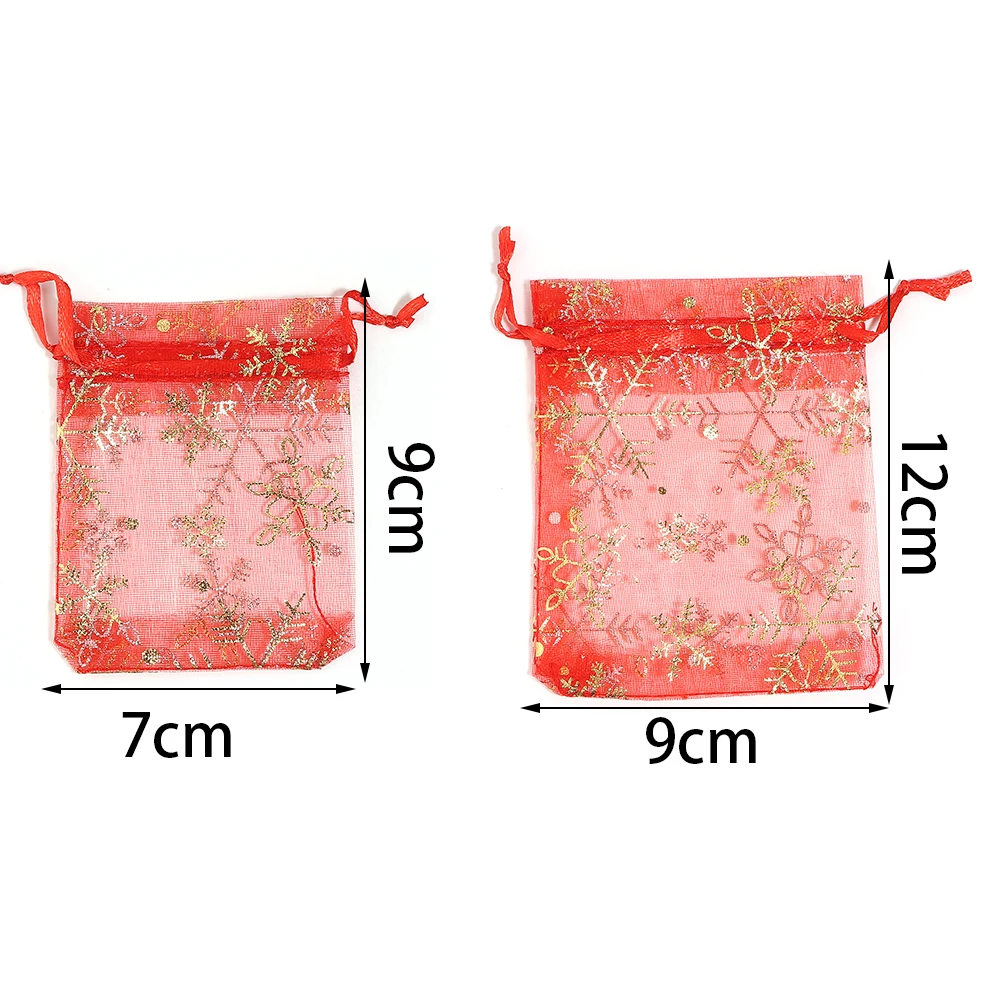 10/50 Stück Heißdruck-Organza-Geschenktaschen mit Schneeflocken-Motiv, Kordelzug-Schmuckbeutel für Hochzeit, Weihnachtsfeier, Süßigkeiten-Geschenkverpackungstaschen – Detail 1