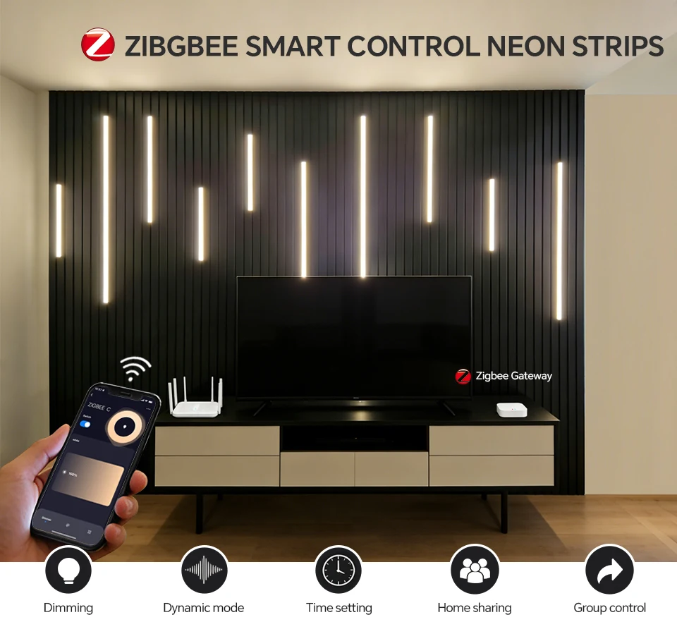 Zigbee WLAN Neon COB-Streifenlicht Smart-Schalter Dimmbares LED-Band Tuya Alexa Holzmaserung Gitter Wandschrank Smart Treppenlampe – Detail 1
