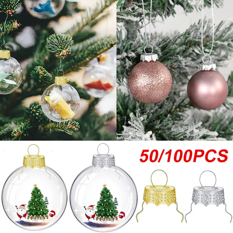 

50/100pcs Round Christmas Ball Caps Gold Removable Metal Hangers Cap Xmas Tree Hanging Ornaments DIY Decor 2023 Navidad Noel