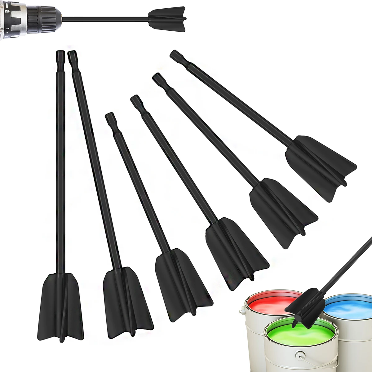 6-Piece Mixer Paddle Mixer Blade Rotary Tool Accessory 4 Blades 1/4 Inch Hex Handle Suitable for Epoxy Resin Latex Paint Mixing
