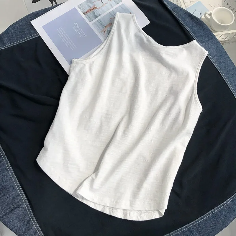 Loose Fit Bamboo Cotton Vest Women Summer Outdoor Wear Casual Sleeveless Pocket Design Sporty Inner Layer Tank Top