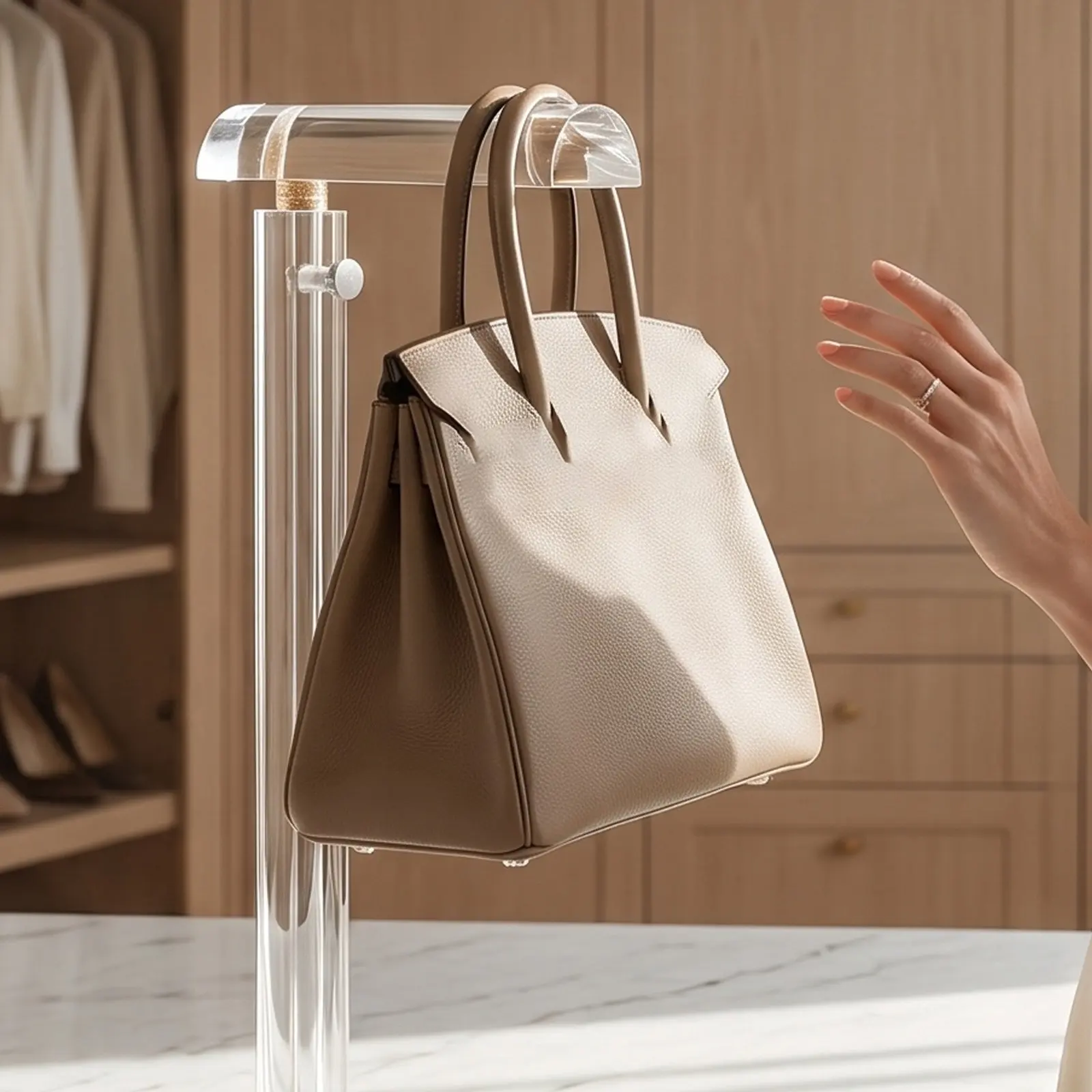 Adjustable Transparent Acrylic Bag Holder Stand 9.45-15.75 Tote Display Rack Purse Display Shelf for Cash Wrap Or Entrance