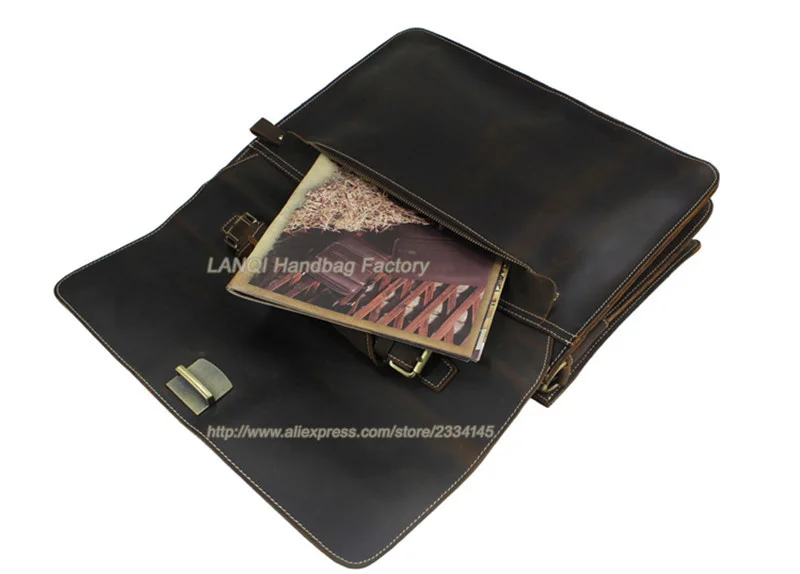 Vintage Portfolio Echt Lederen Heren Aktetas 15.6 "Laptop Tas Laptop Case Zakelijke Grote Draagtas Schoudertas