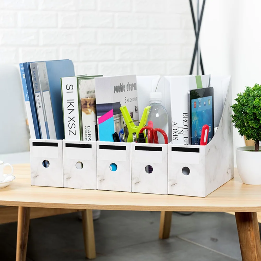 3Pcs Simple Simple Assembled Design Magazine Holders Unique Marble Design Storage Box File Rack Organizer Offices