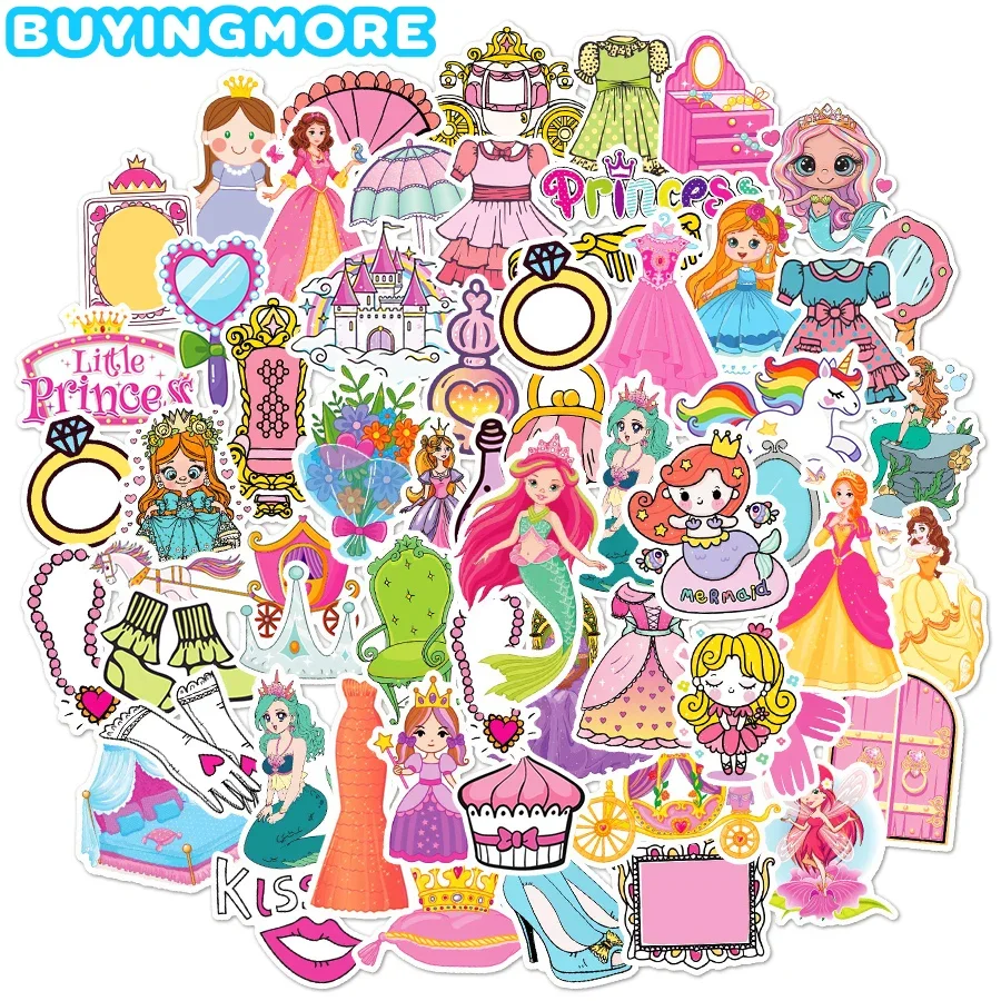 

10/70 PCS Fairy Tale Style Stickers for Kids Gift Cartoon Cute Princess Stickers for Girl DIY Laptop Suitcase Guitar Bags Fridge