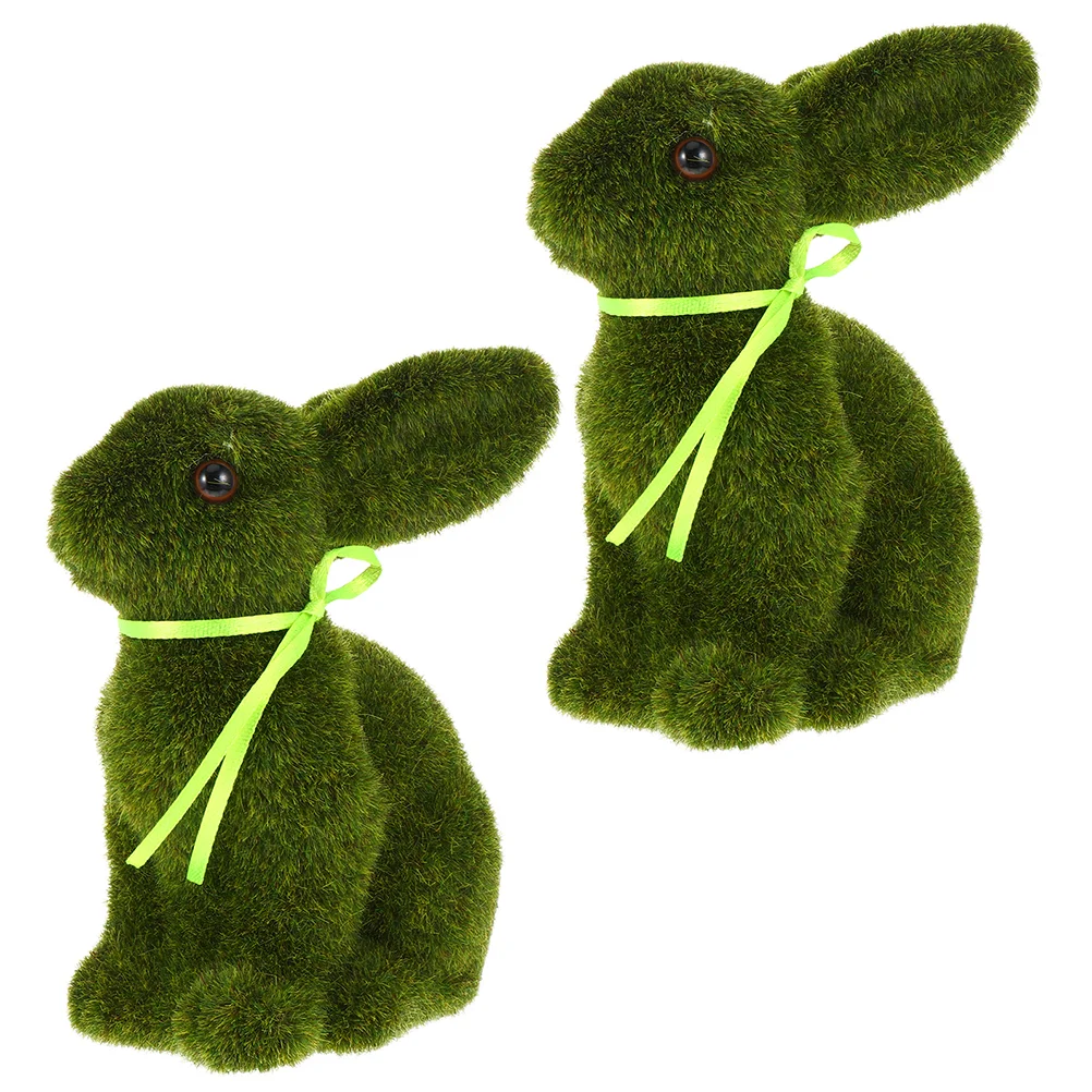 

2 Pcs Easter Decoration Festival Simulated Rabbit Crafts Moss Sculpture Foam Reusable Bunny Flocked Statue Party Supplies