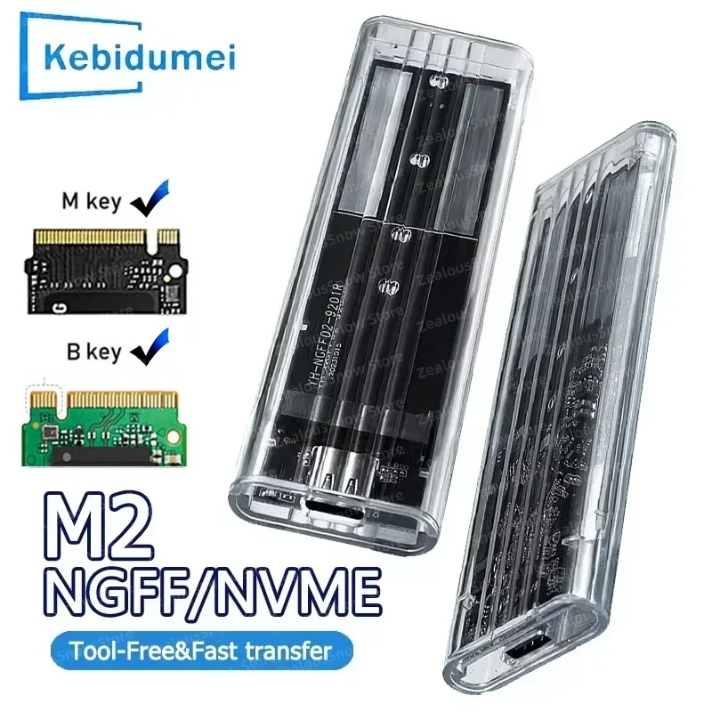 M.2 NVME PCIe Case NGFF SATA Protocol SSD Case Clear USB Type C 10Gbps PCI-E M2 SSD Transparent External Enclosure Hard Disk Box