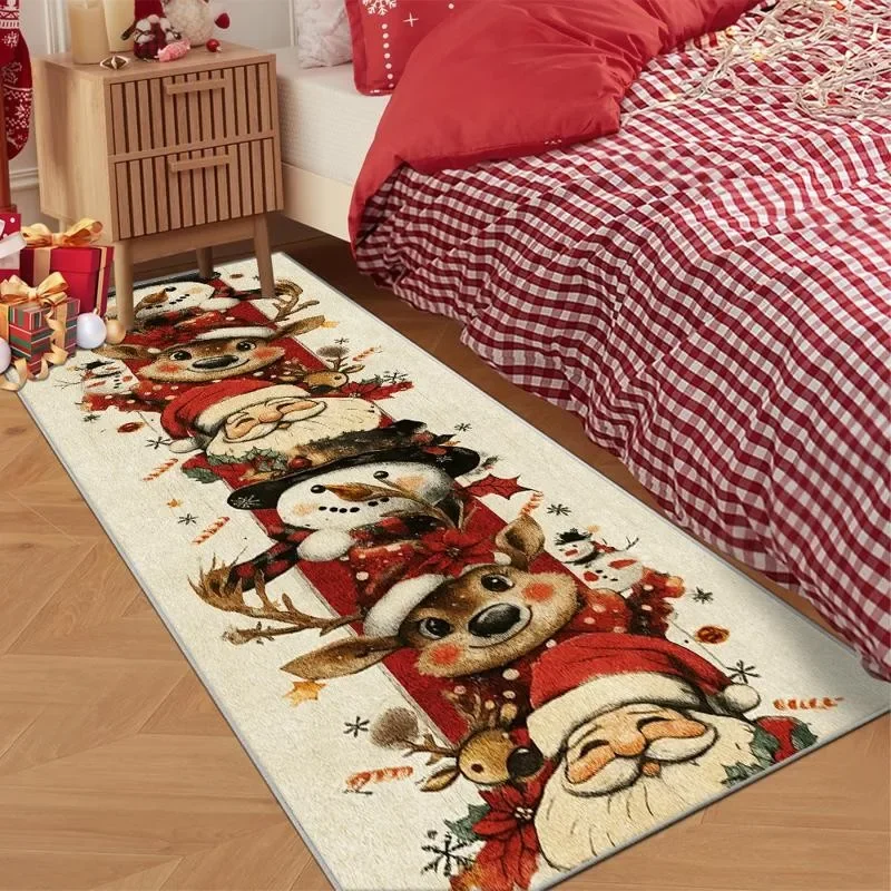 1pc Christmas Long Runner Mat Flannel Non Slip Rugs Gingerbread Candy Cane Print Carpet Kitchen Corridor Entrance Xmas Home Deco