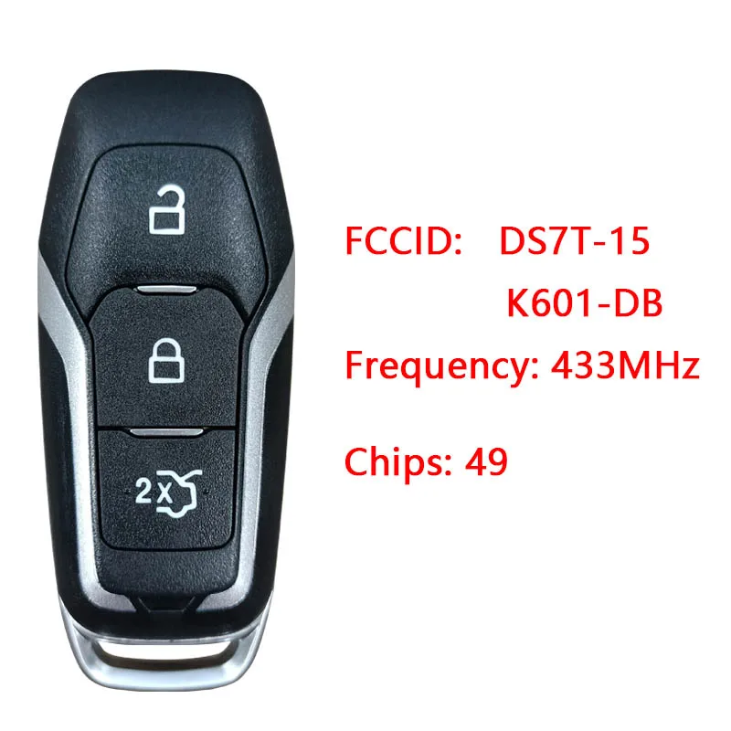 CN018037 Smart Card Remote Car Key 3 Buttons 433MHz 49 Chip for Ford Mondeo Edge S-Max Galaxy 2014-2018 FCC DS7T-15K601-DD