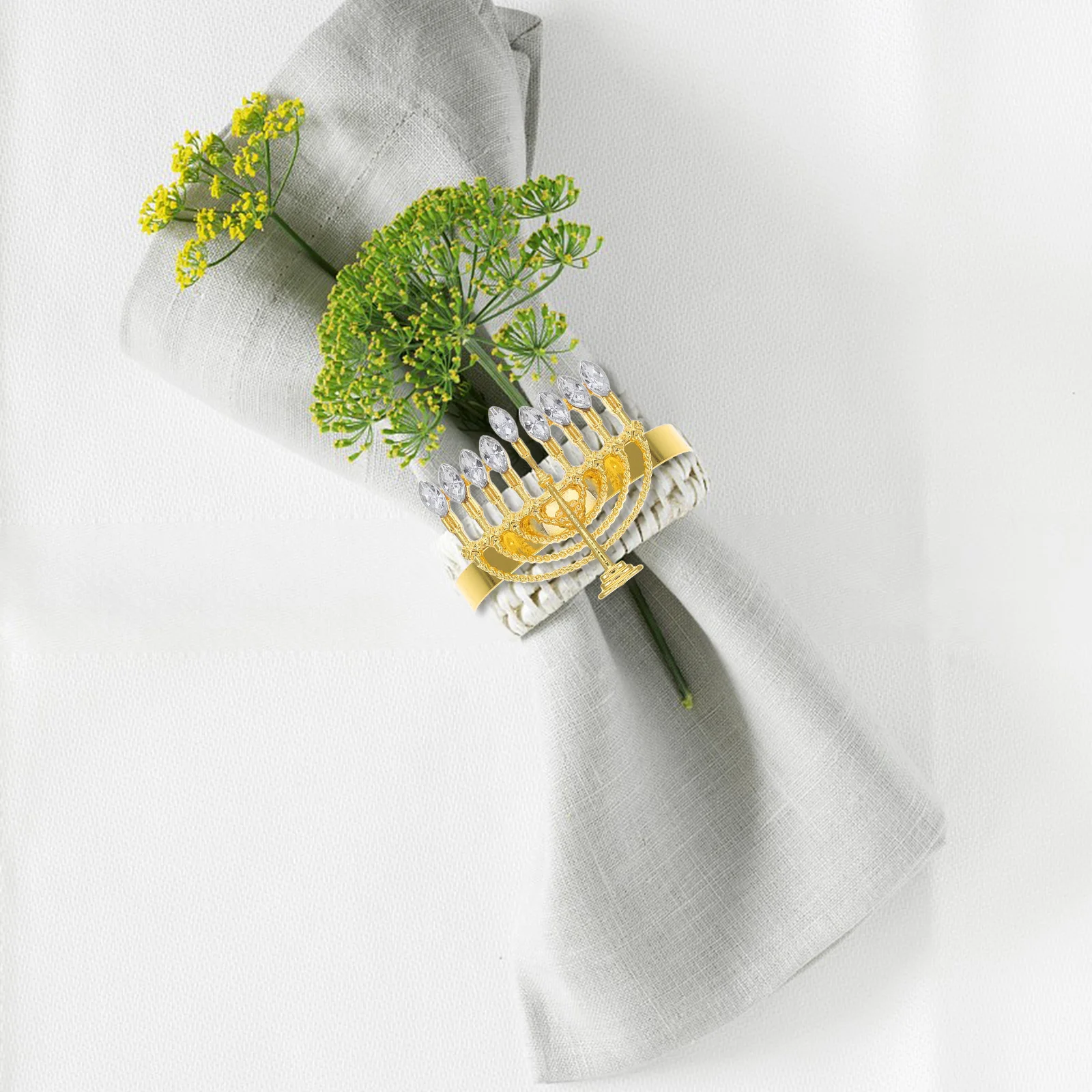 

6pcs Metal For Restaurant Home Party Dining Table Napkin Ring Ring Table Decoration Napkin Buckle Hanukkah Style