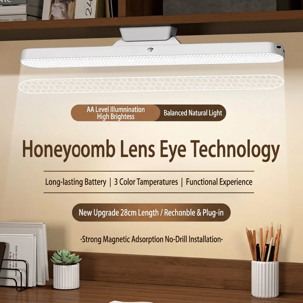 

Перезаряжаемая магнитная светодиодная настольная лампа для защиты глаз с 3 режимами цвета, регулируемой яркостью, без мерцания, для общежития и учебы