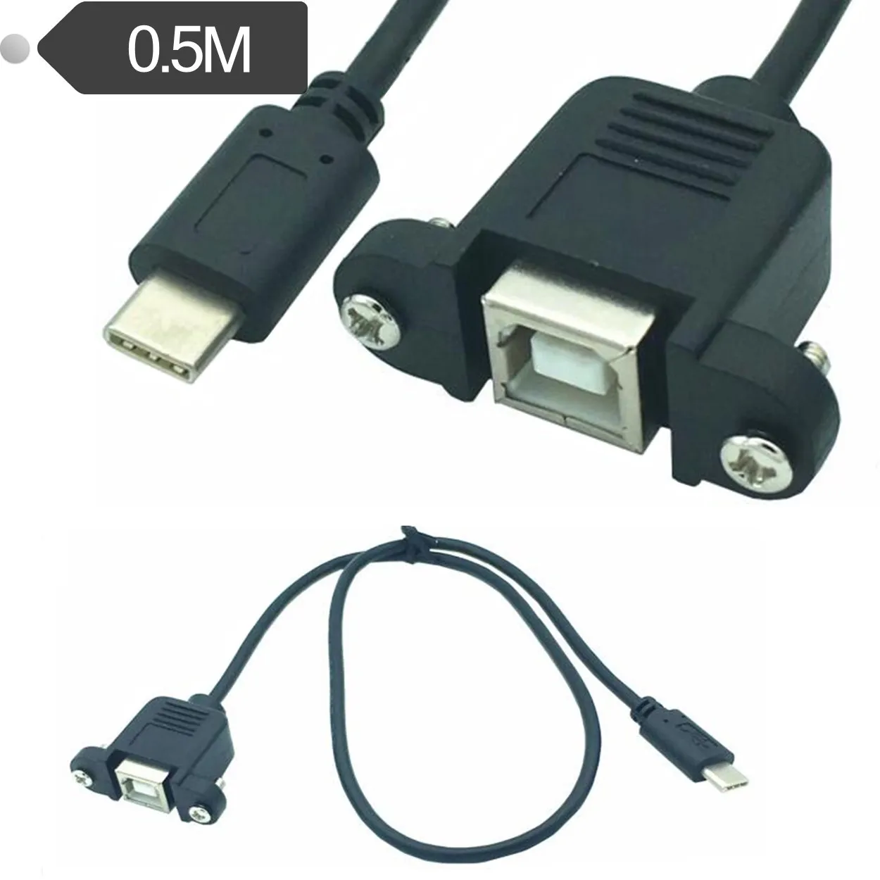 TYPE-C To USB B Female With Ear Panel Cable Screw Cable C To B M Mobile Phone To HUB Hard Drive Printer 0.5M