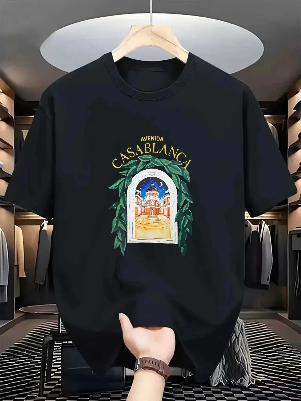 Camiseta Gráfica Arquitectónica Estética Casablanca Verano 2026, Cuello Redondo, Manga Corta, Estilo Casual, Unisex