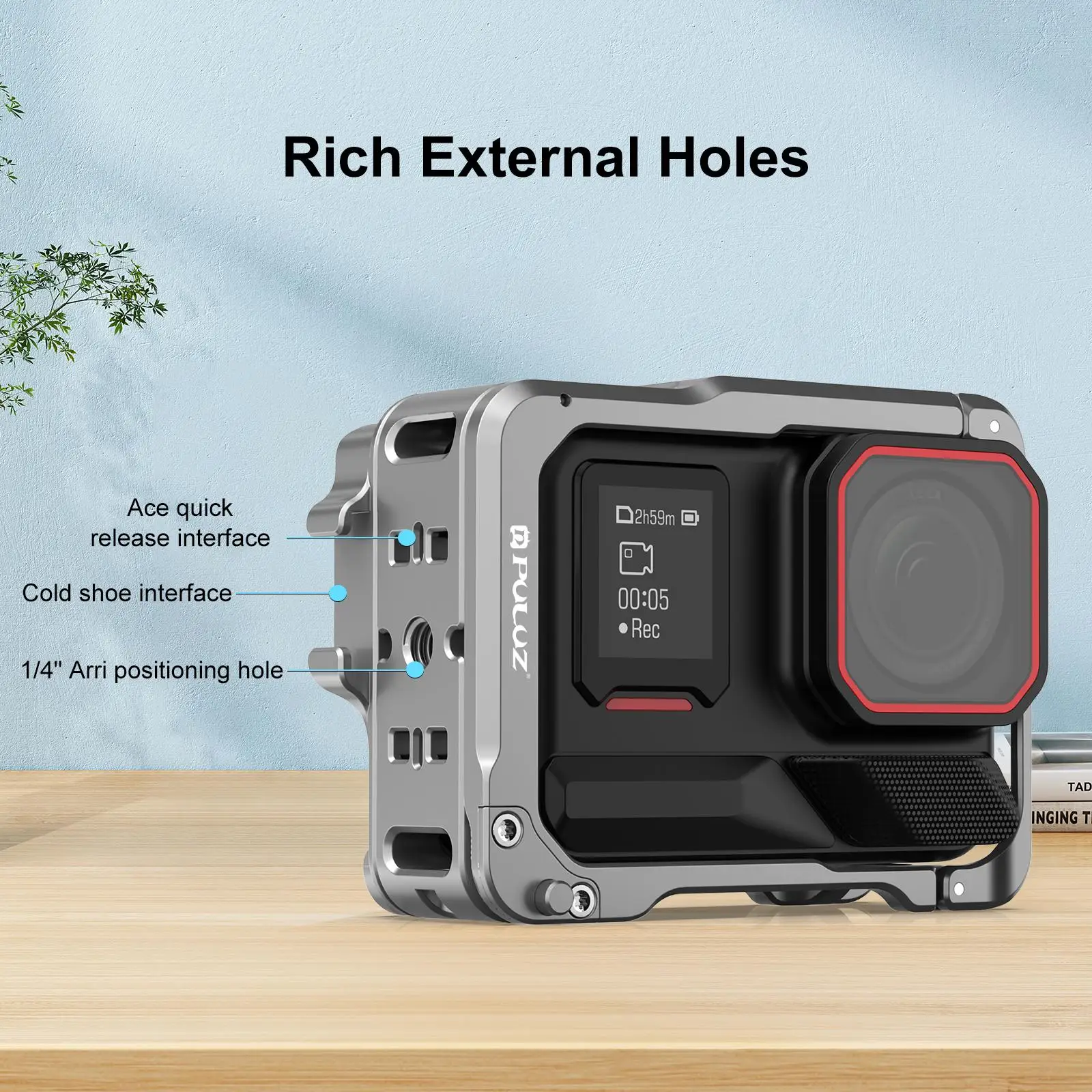 Für Insta360 Ace Pro 2 PULUZ Aluminiumlegierung Schutzkäfig Rig Dual Cold Shoe Gehäuserahmen – Detail 3