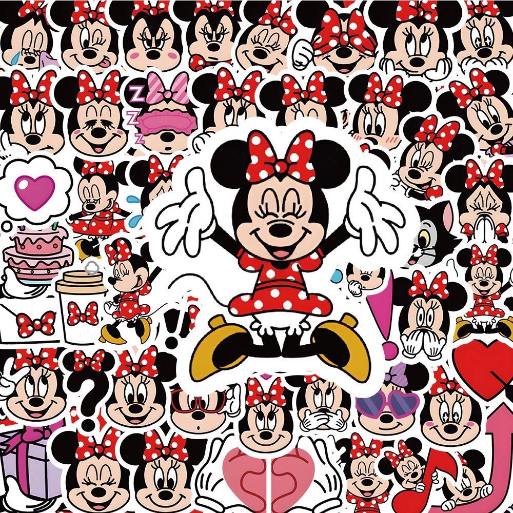 10/30/60 sztuk Disney Minnie Mouse Cartoon naklejki kalkomania Graffiti Laptop księga gości butelka wody Tablet wodoodporna naklejka dla dziecka