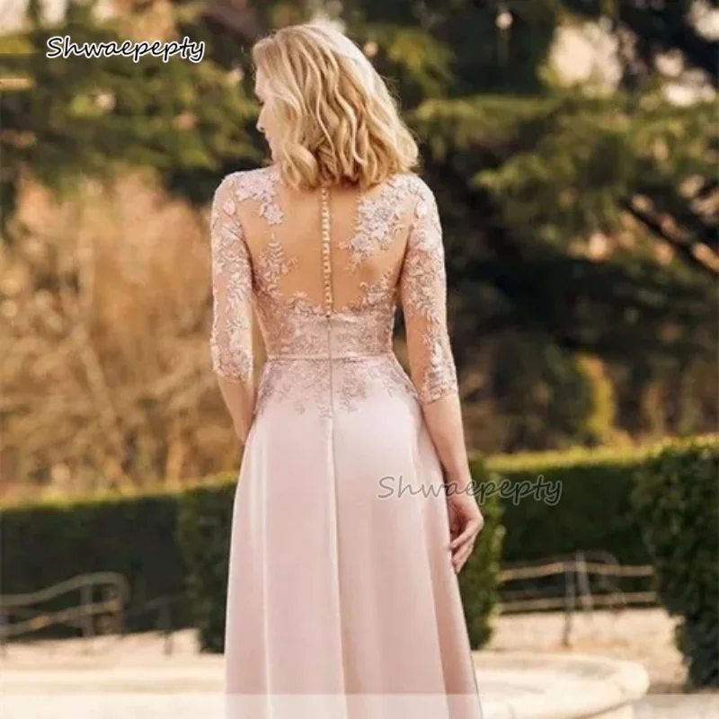 주머니와 신부 신랑 드레스의 우아한 블러쉬 핑크 어머니 a 라인 긴 공식 파티 가운 맞춤형 웨딩 게스트 드레스