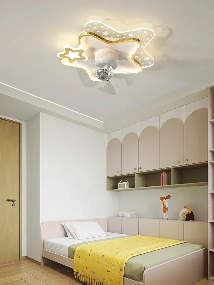 Nordic Cute Kids Ceiling Fan Light Star Love Design Silent Shake Head Airplane Fan Lamp For Bedroom