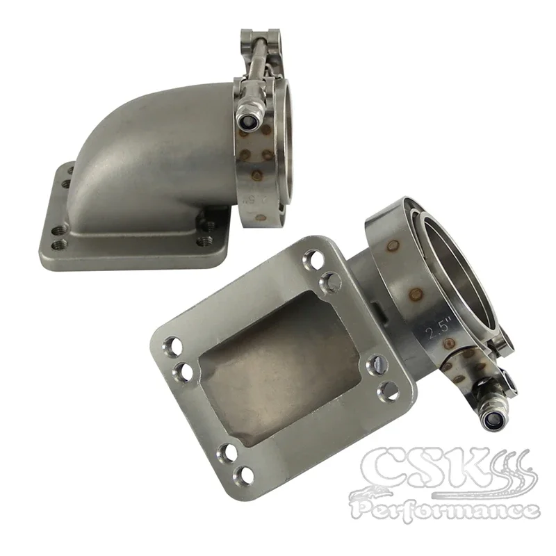

2PCS 2.5" Vband 90 Degree Steel Cast Elbow Adapter Flange For T3 T4 Turbo+Clamps