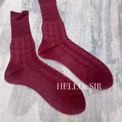 Sexy Thin Nylon Stockings for Man Sexy Vintage Wine Red Silk Dress Socks Male Breathable Business Jacquard  Long Socks Men Socks