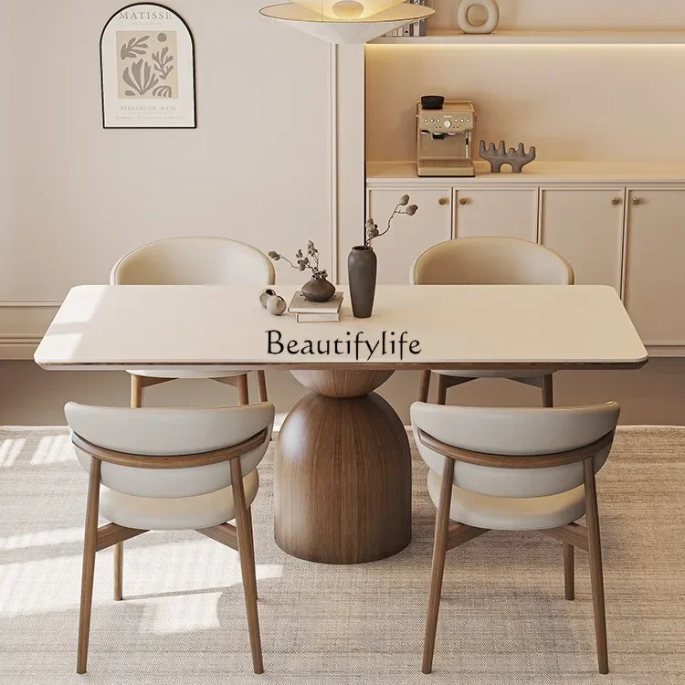 

Nordic rock slab dining table in antique walnut solid wood dining table rectangle