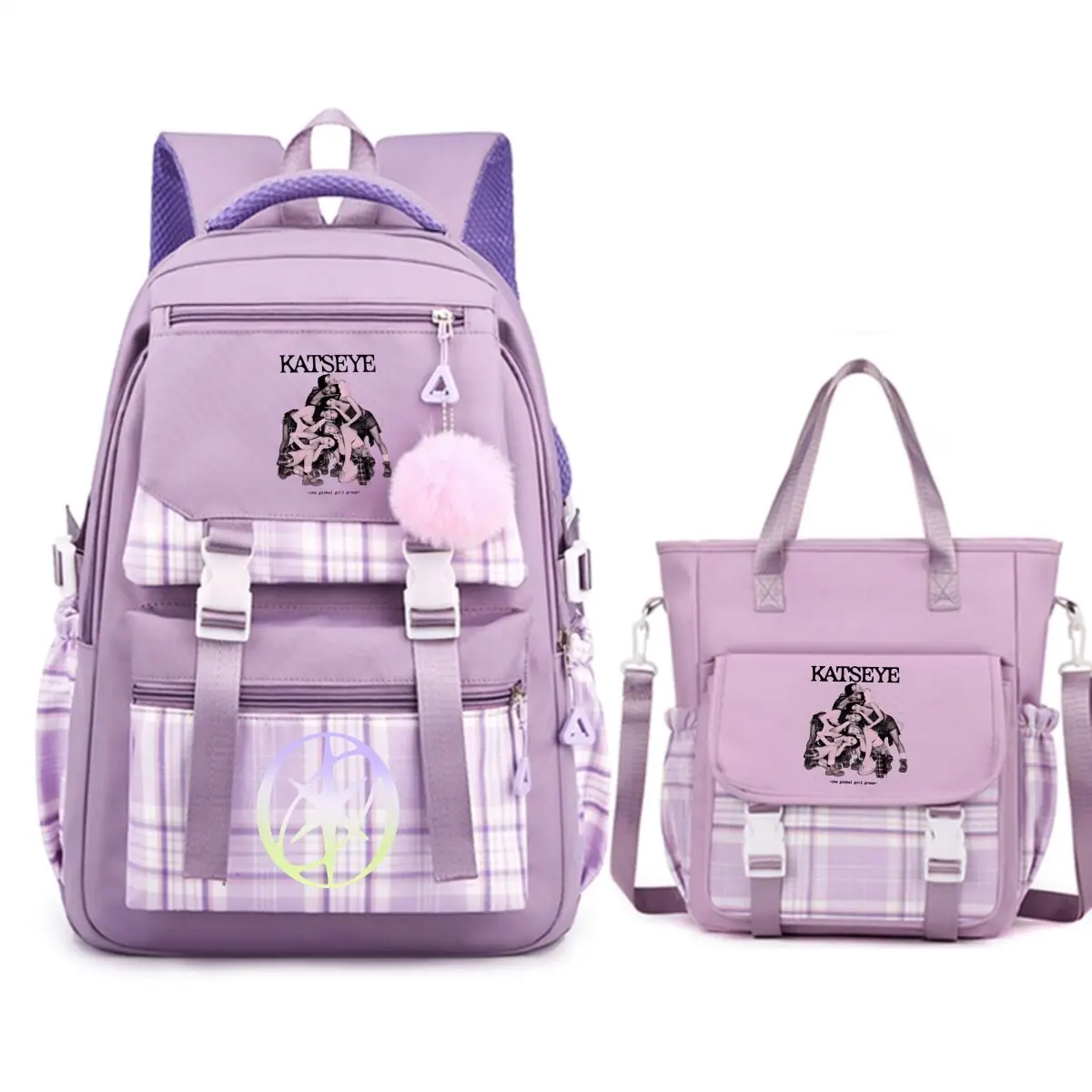 Katseye Kpop Idol Backpack for Women Y2K Korean Ulzzang Crossbody Shoulder Bag Student Girls Fashion 2pc Sets Bagpack