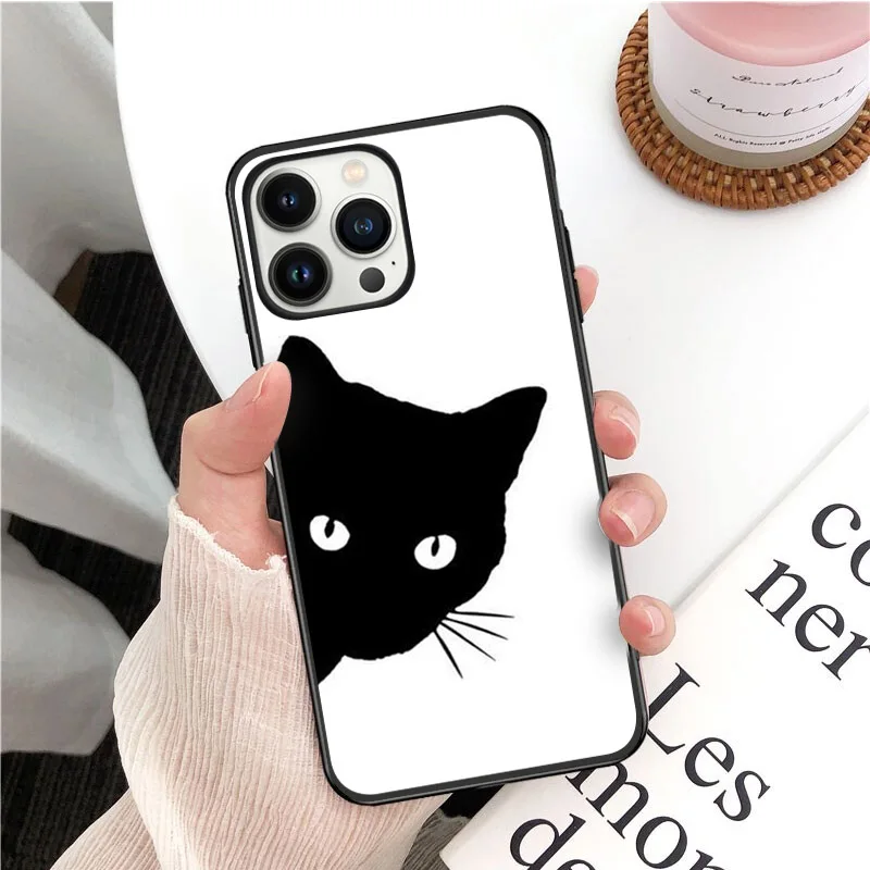 Casing ponsel kucing hitam, untuk iphone 16 15 14 Pro Max 16 15 14 13 12 Pro 15Plus iphone 11