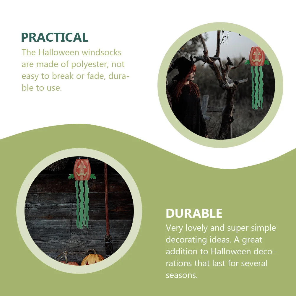 

2pcs Pumpkin Windsock Flags Lightweight Durable Polyester Halloween Decor Yard Flag Outdoor Hanging Banner Party Supplies